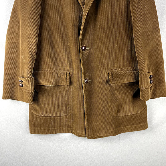 VTG London Fog Long Corduroy Coat Mens 40R Brown Faux Fur Lined Chore Classic - Picture 3 of 16